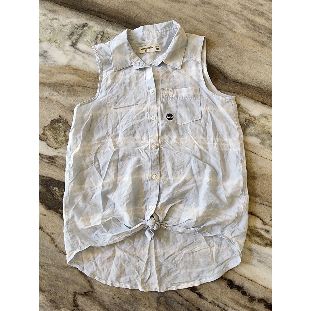 NWT Abercrombie Kids Girls Blue Tie Dye Tie Front Button Up Shirt Sz 13/14